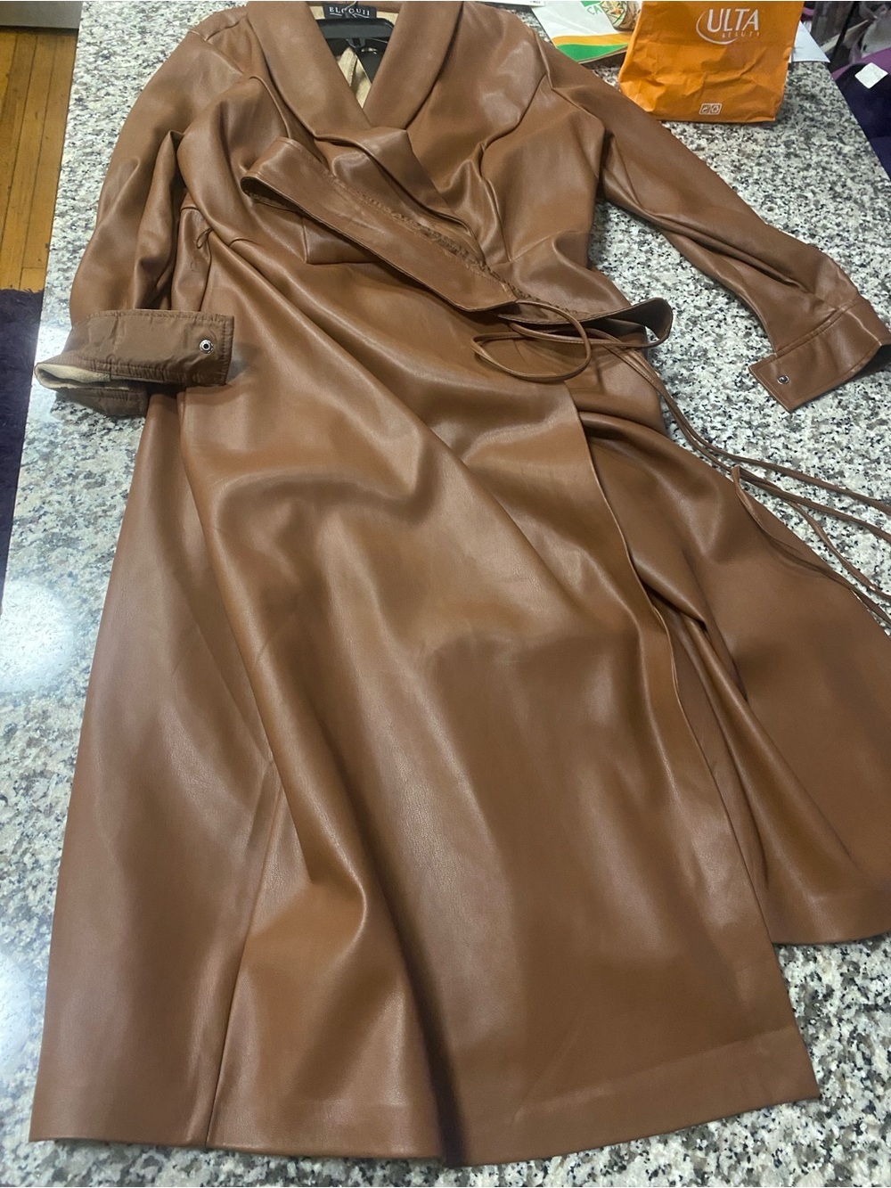 Eloquii Faux Leather Trench dress in Cognac - Picture 11 of 16